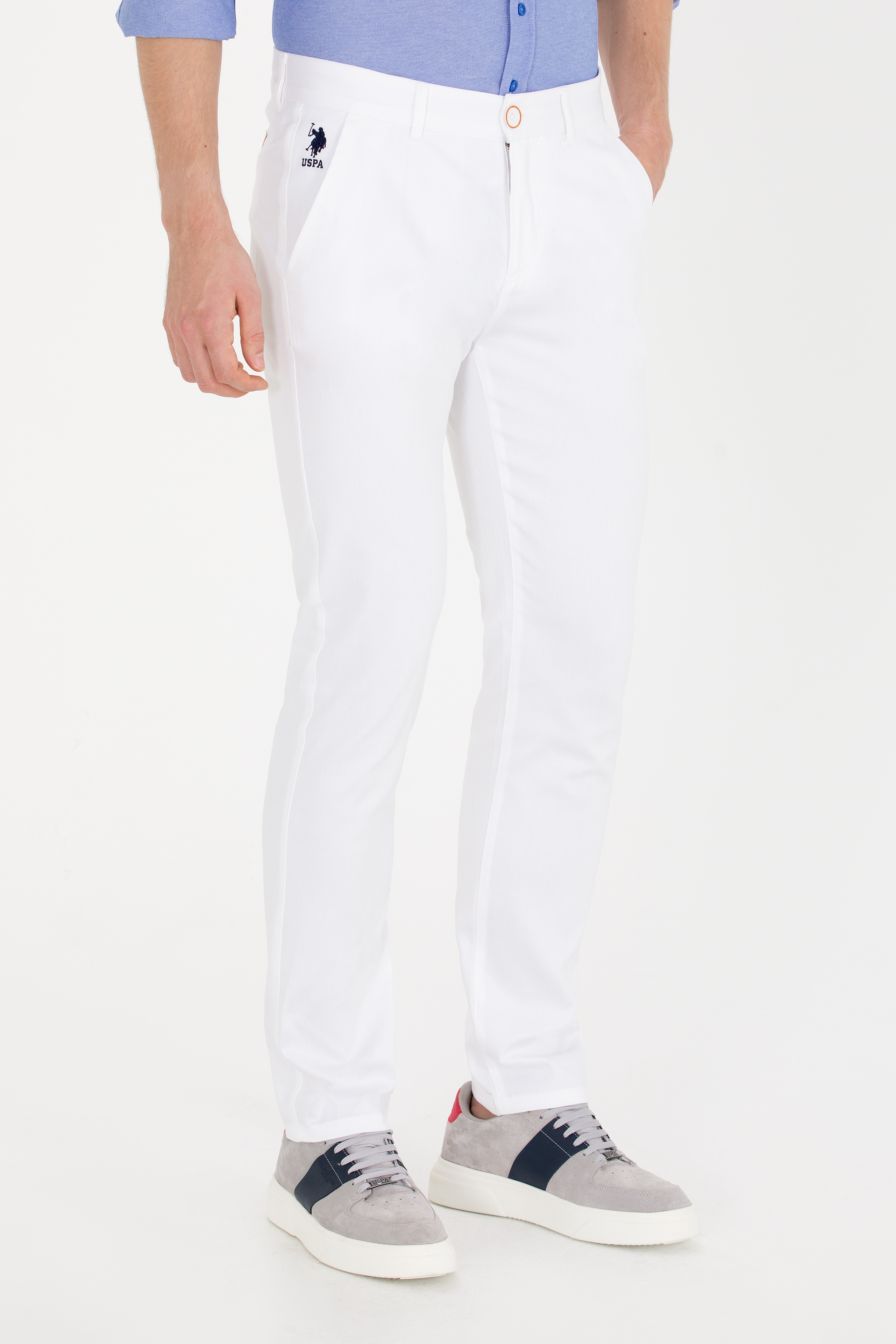 Erkek Slim Fit Beyaz Kanvas / Chino Pantolon - Image 2