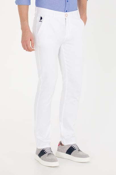 Erkek Slim Fit Beyaz Kanvas / Chino Pantolon