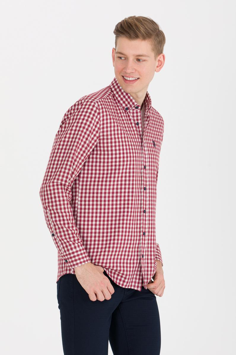 Erkek Kareli Bordo Gömlek