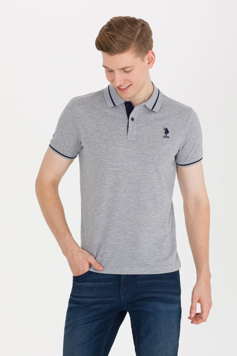 Erkek Gri Melanj Basic Polo Yaka Tişört