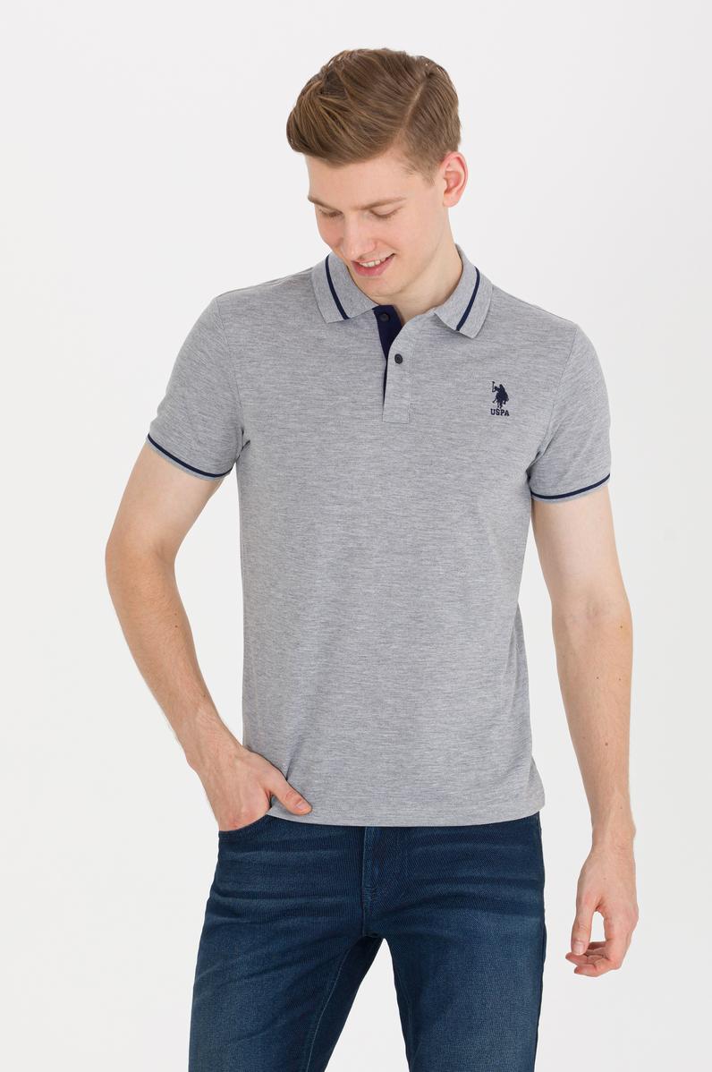 Erkek Gri Melanj Basic Polo Yaka Tişört