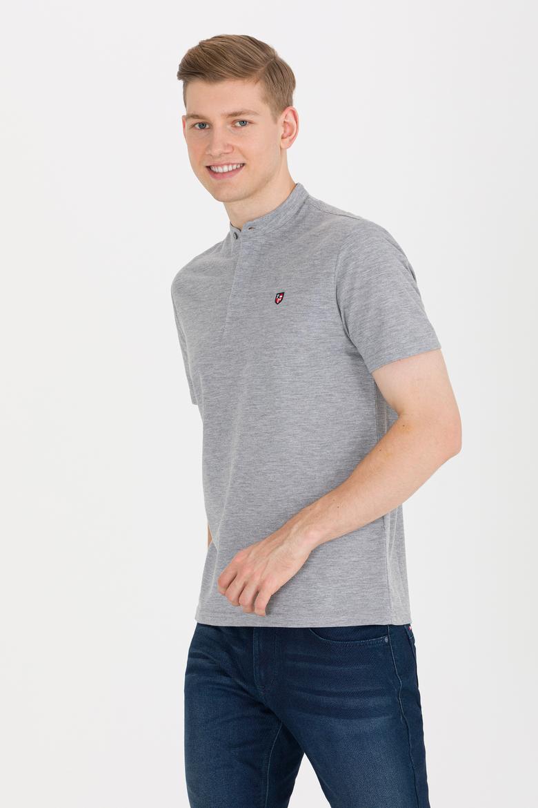 Erkek Gri Melanj Hakim Yaka Tişört - 50264907023
