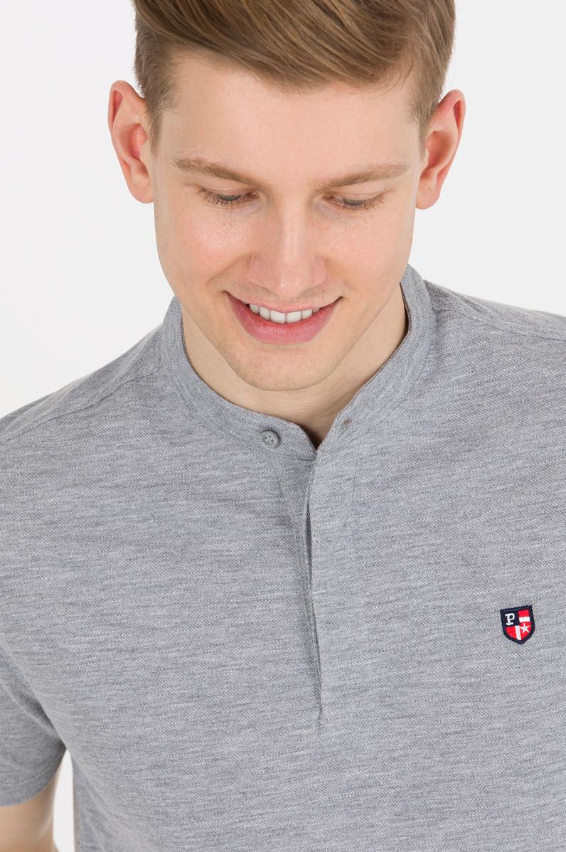 Erkek Gri Melanj Hakim Yaka Tişört