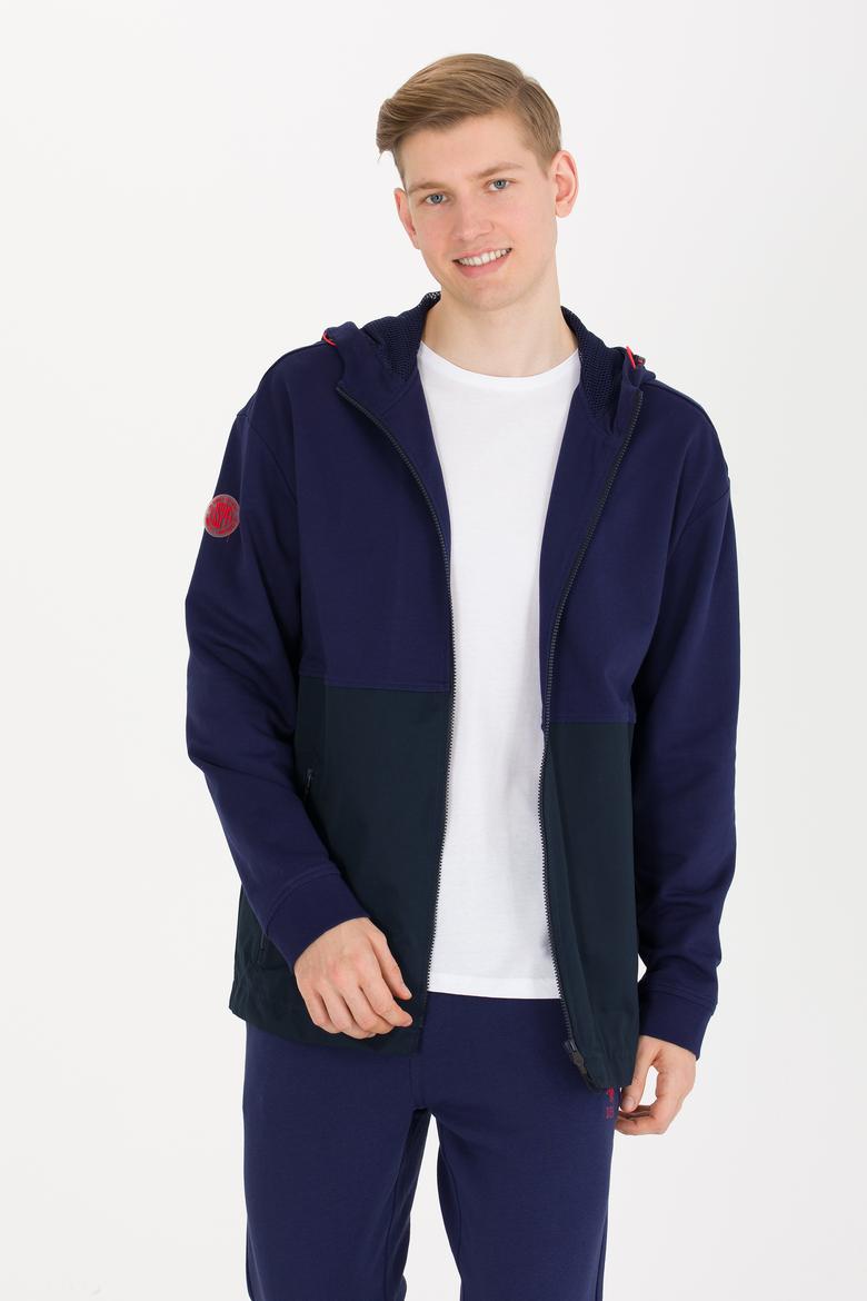 Erkek Lacivert Kapüşonlu Örme Hırka - 50248612006