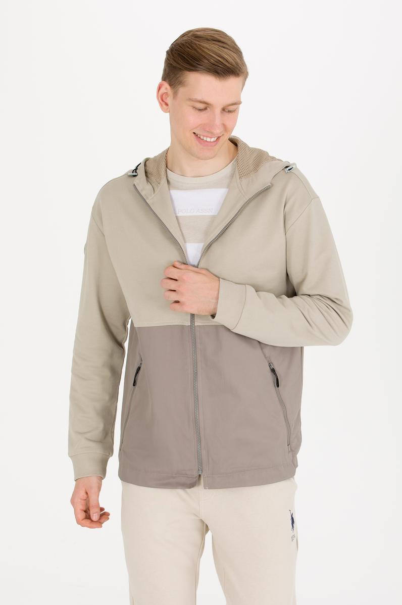 Erkek Haki Kapüşonlu Örme Hırka