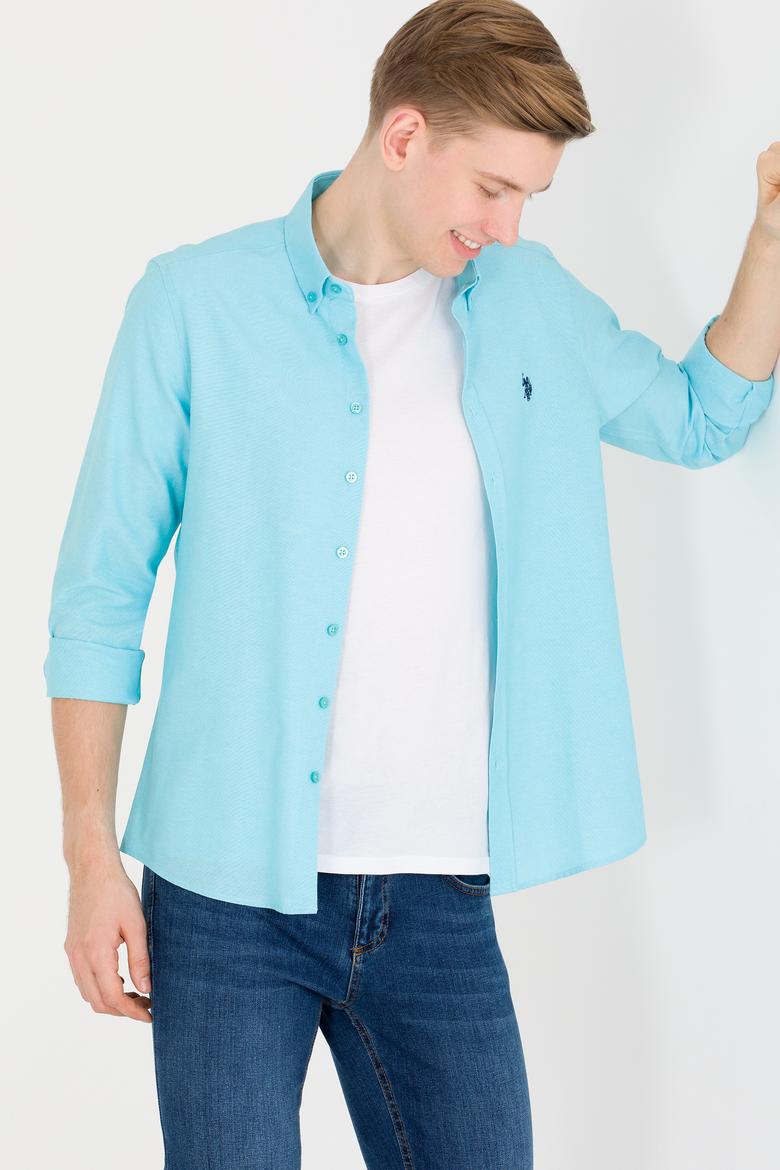 Erkek Mint Uzun Kollu Basic Gömlek