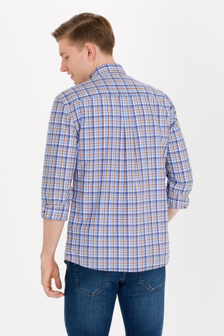 Erkek Kareli Saks Gömlek - 50273930005