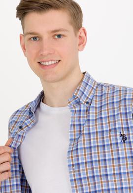 Erkek Kareli Saks Gömlek - 50273930005