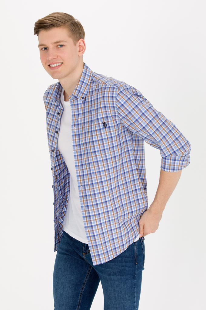 Erkek Kareli Saks Gömlek