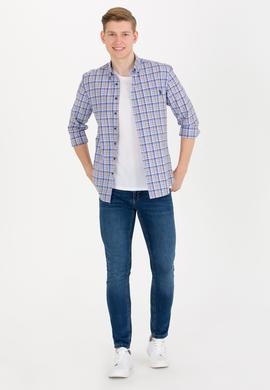 Erkek Kareli Saks Gömlek - 50273930005