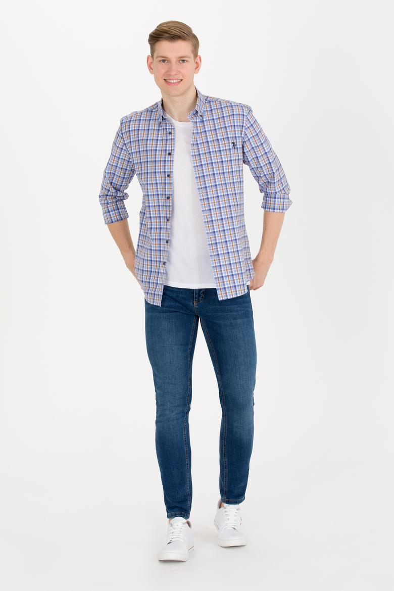 Erkek Kareli Saks Gömlek - 50273930005