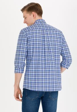 Erkek Kareli Saks Gömlek - 50273930009