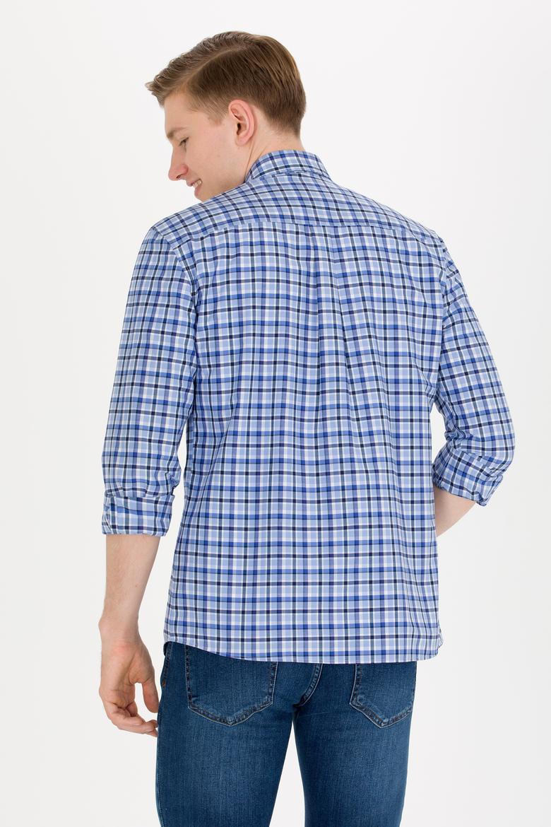 Erkek Kareli Saks Gömlek - 50273930009
