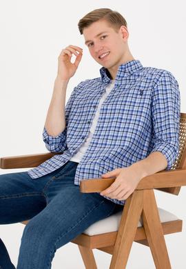 Erkek Kareli Saks Gömlek - 50273930009
