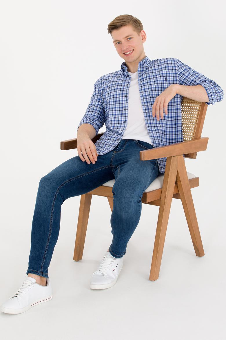 Erkek Kareli Saks Gömlek