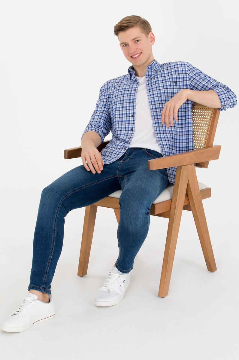 Erkek Kareli Saks Gömlek