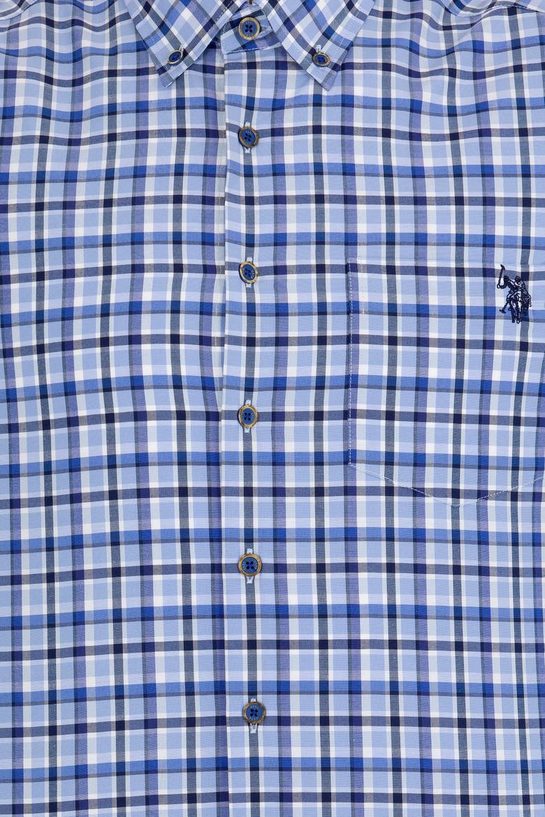 Erkek Kareli Saks Gömlek - 50273930009