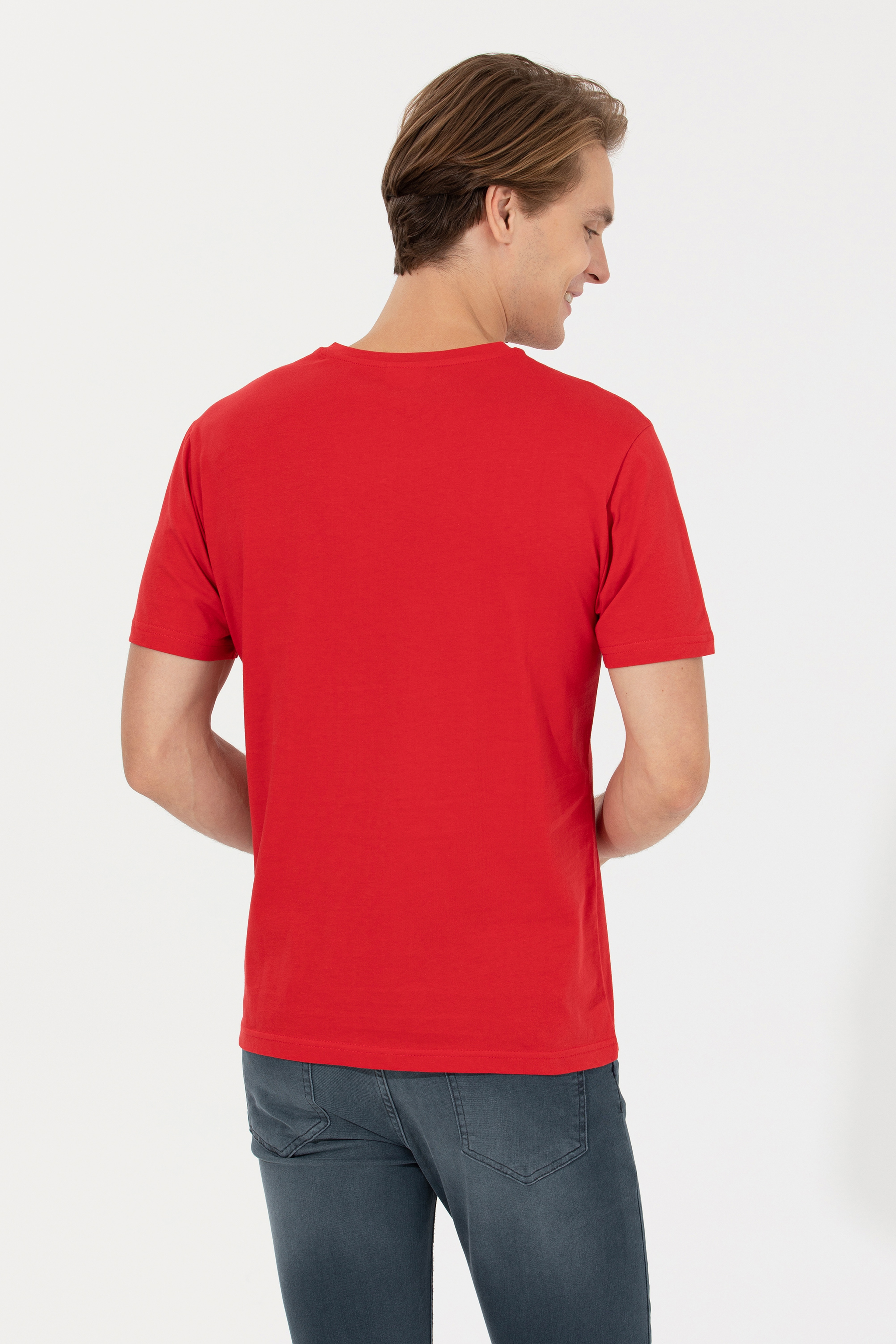 Erkek Kırmızı Basic Tişört - Image 5