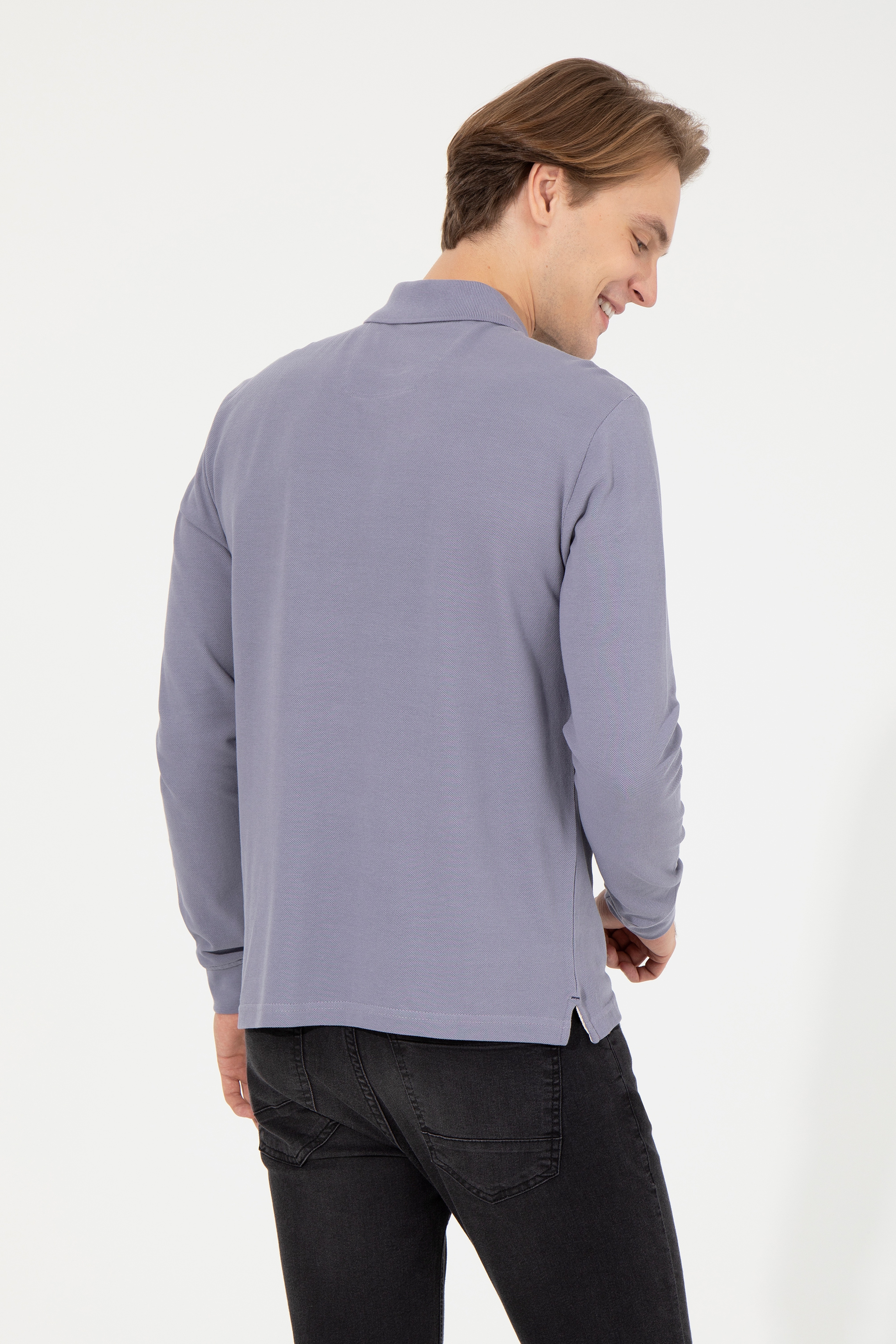 Erkek Gri Basic Sweatshirt - Image 5