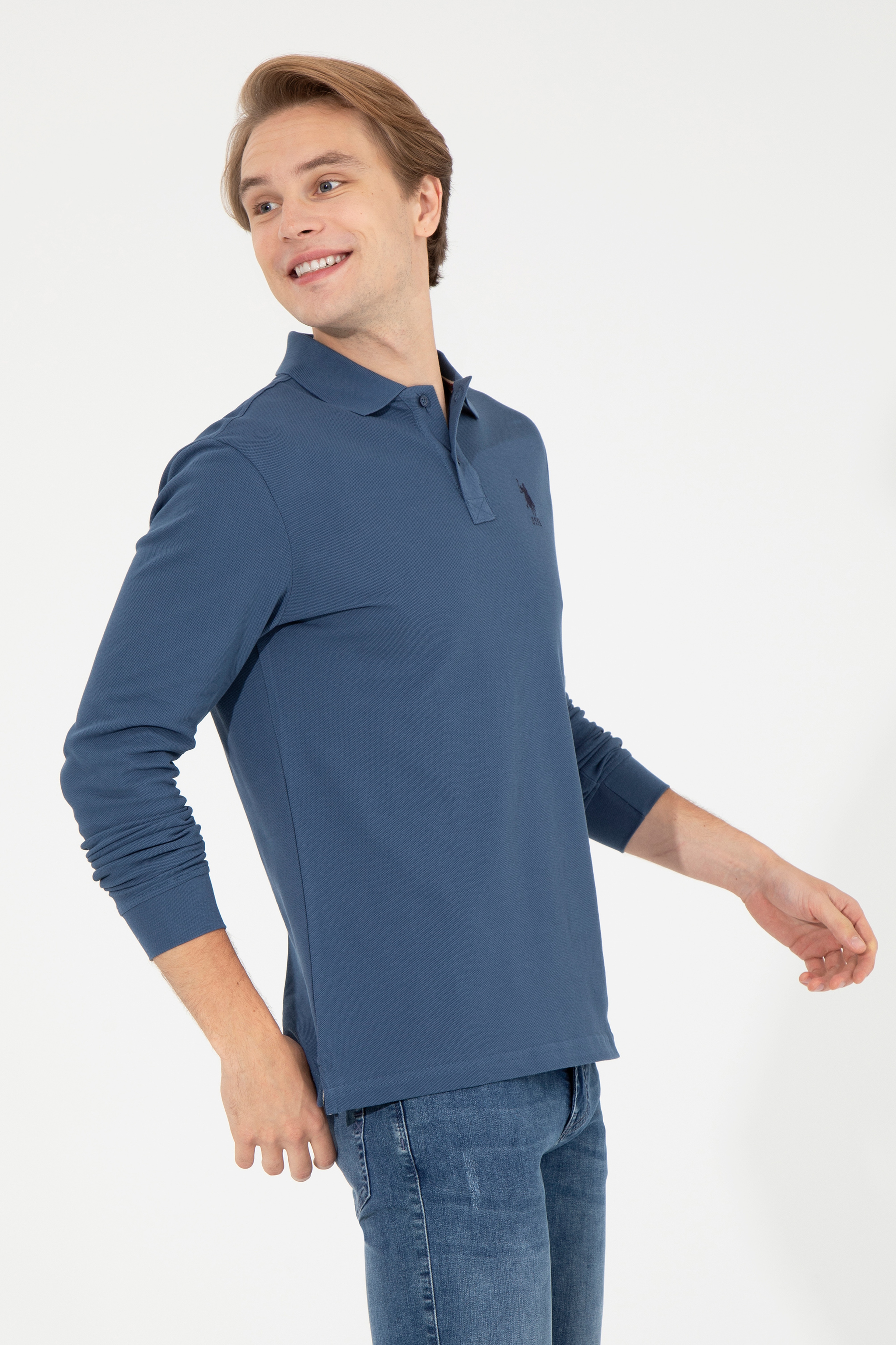 Erkek İndigo Basic Sweatshirt - Image 4