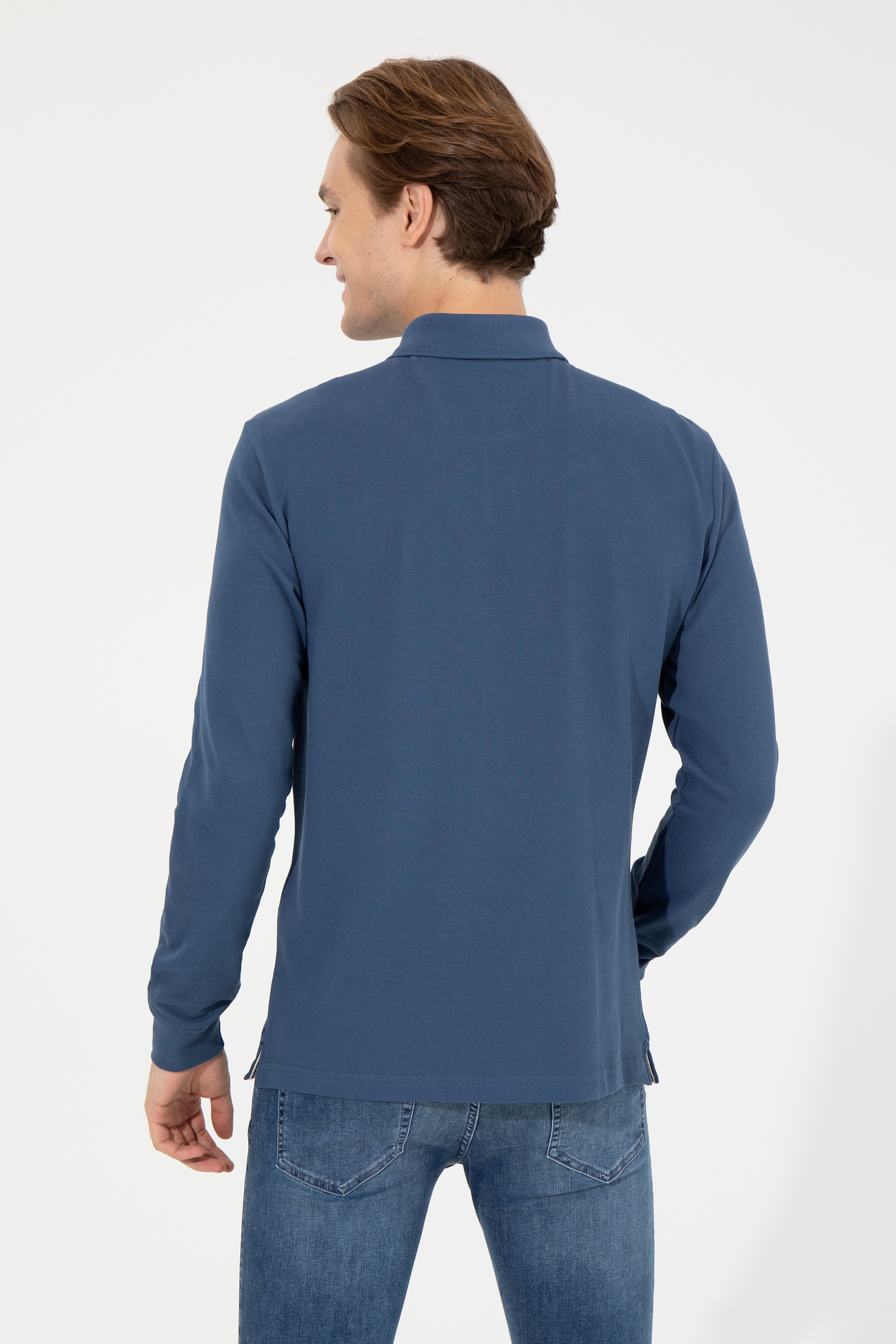 Erkek İndigo Basic Sweatshirt - Image 5