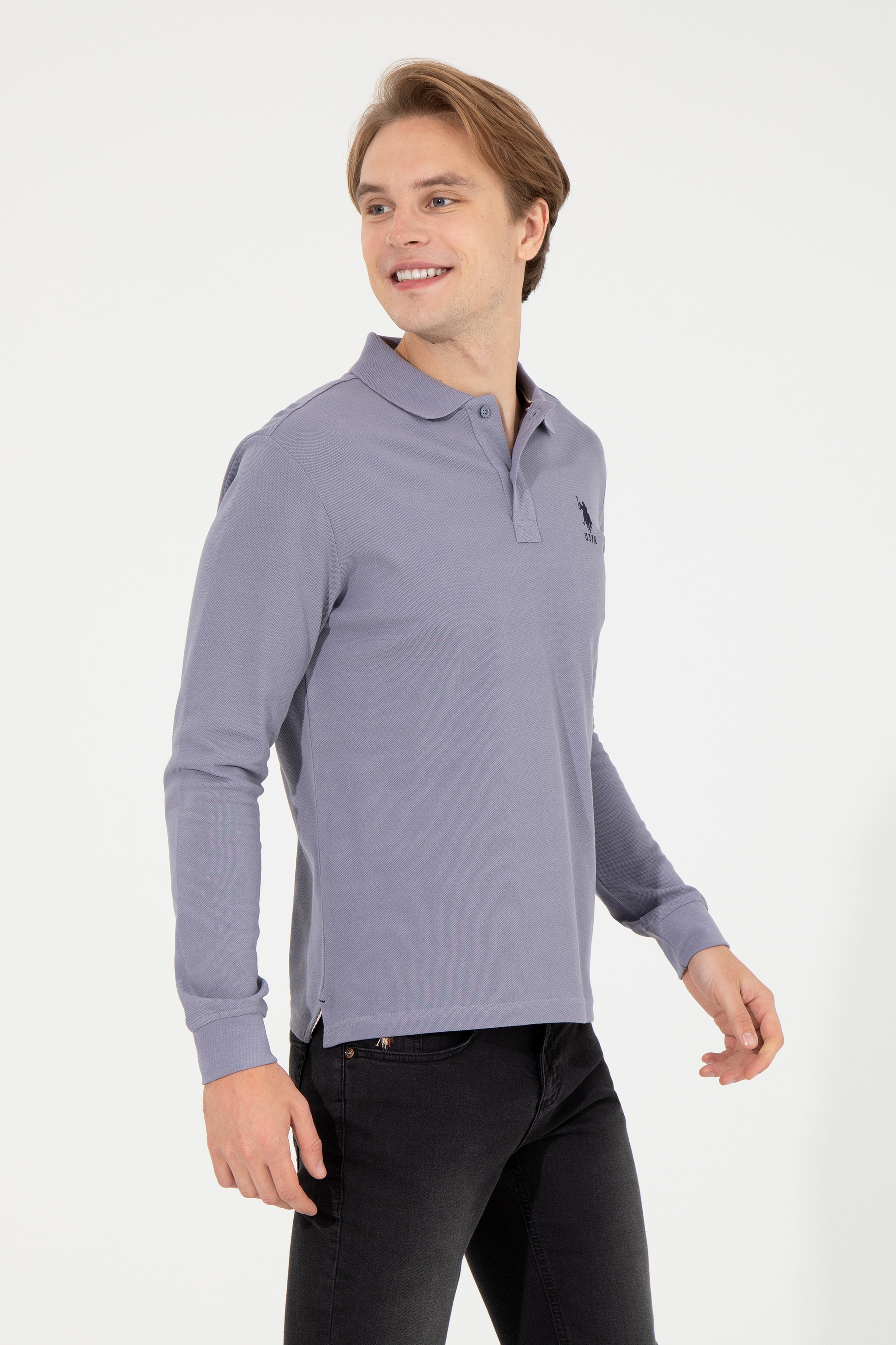 Erkek Gri Basic Sweatshirt - Image 3