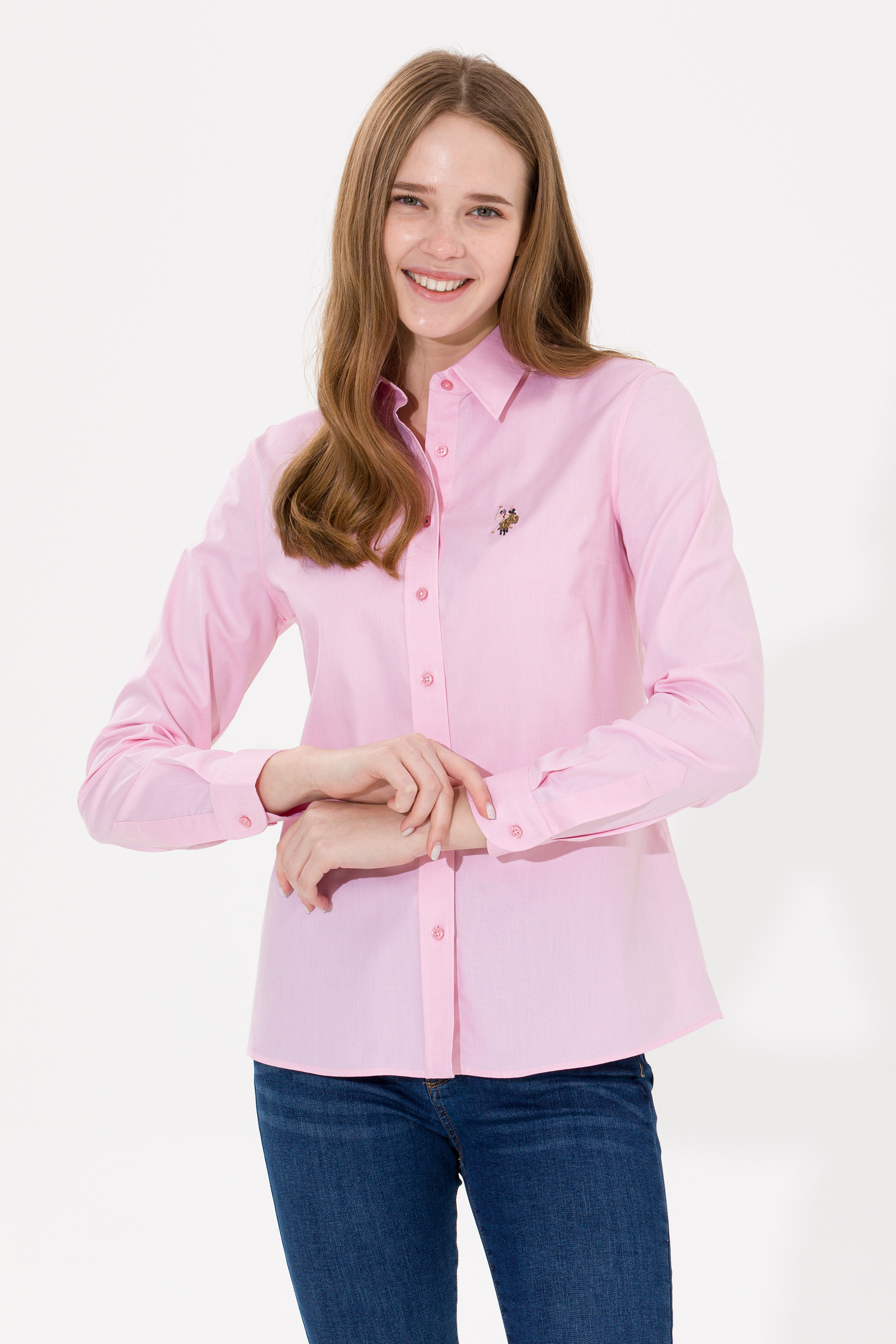 Kadın Açık Pembe Uzun Kollu Basic Gömlek - Image 4