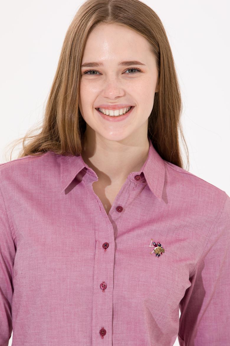 Kadın Bordo Uzun Kollu Basic Gömlek - 50254249037