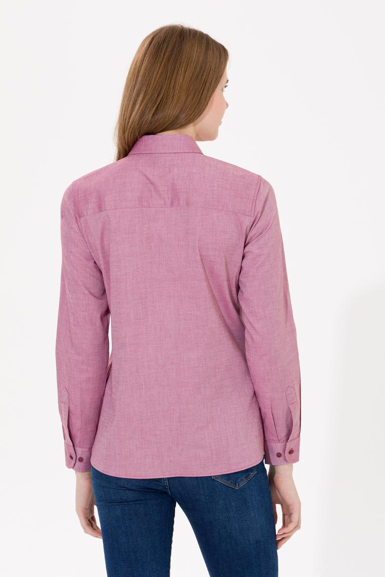 Kadın Bordo Uzun Kollu Basic Gömlek - 50254249037