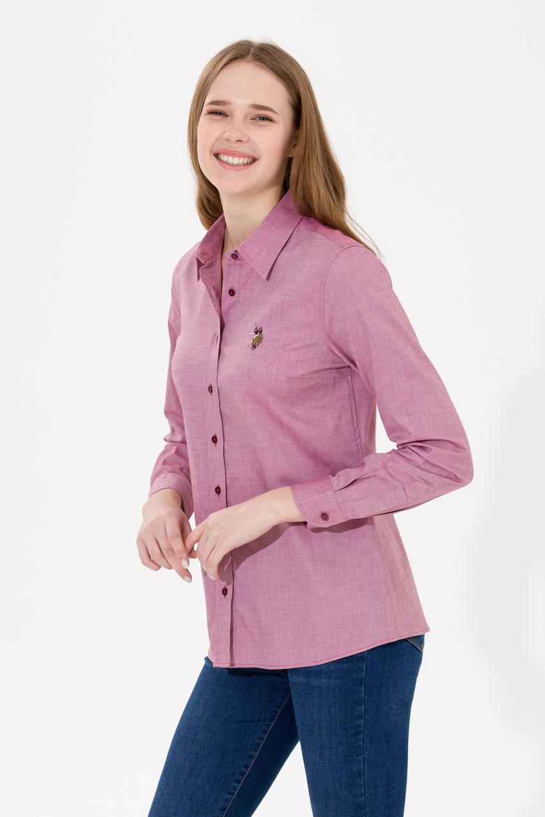 Kadın Bordo Uzun Kollu Basic Gömlek - 50254249037