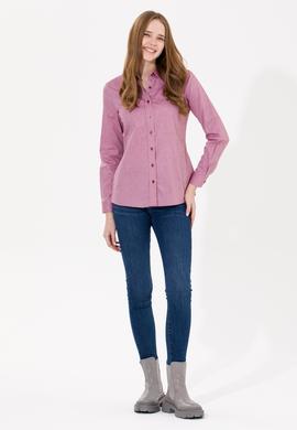 Kadın Bordo Uzun Kollu Basic Gömlek - 50254249037