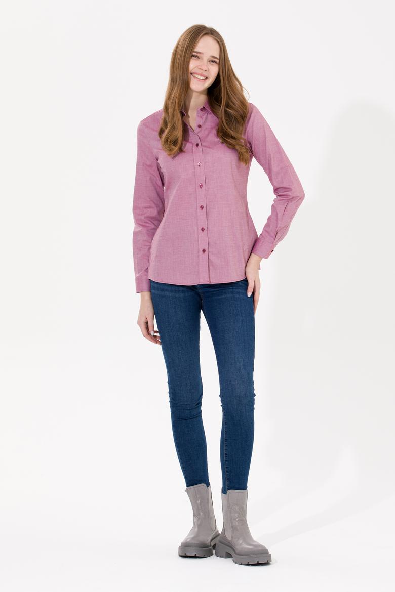 Kadın Bordo Uzun Kollu Basic Gömlek - 50254249037