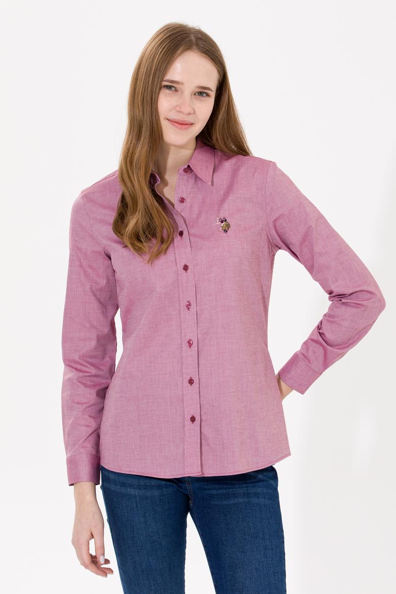 Kadın Bordo Uzun Kollu Basic Gömlek