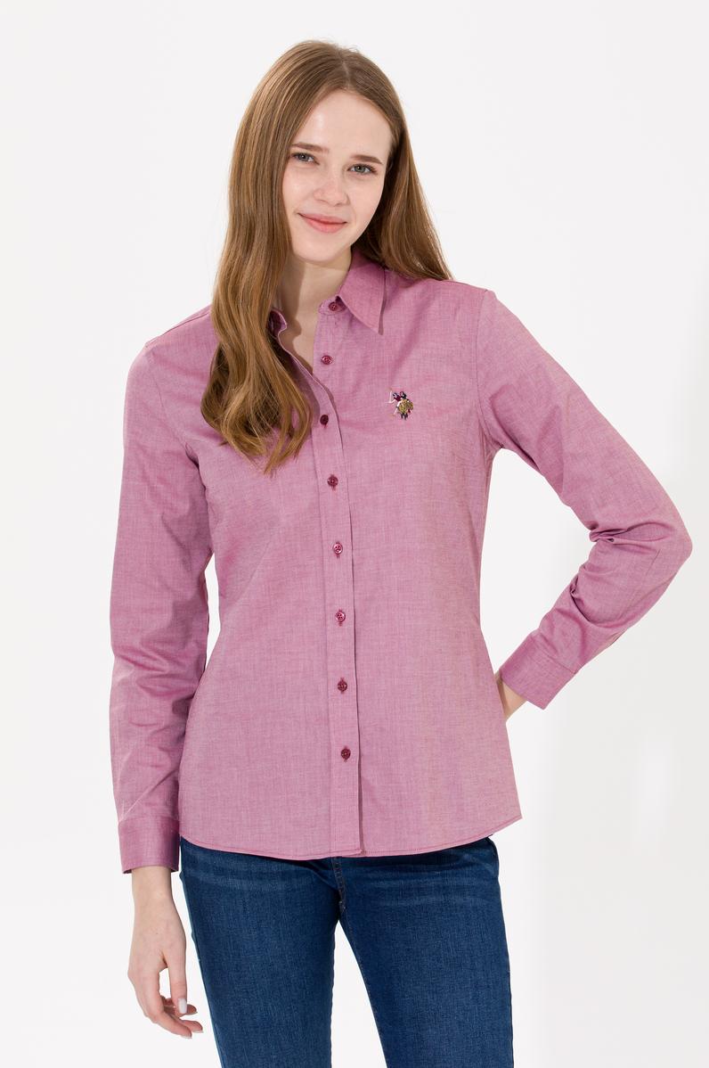 Kadın Bordo Uzun Kollu Basic Gömlek