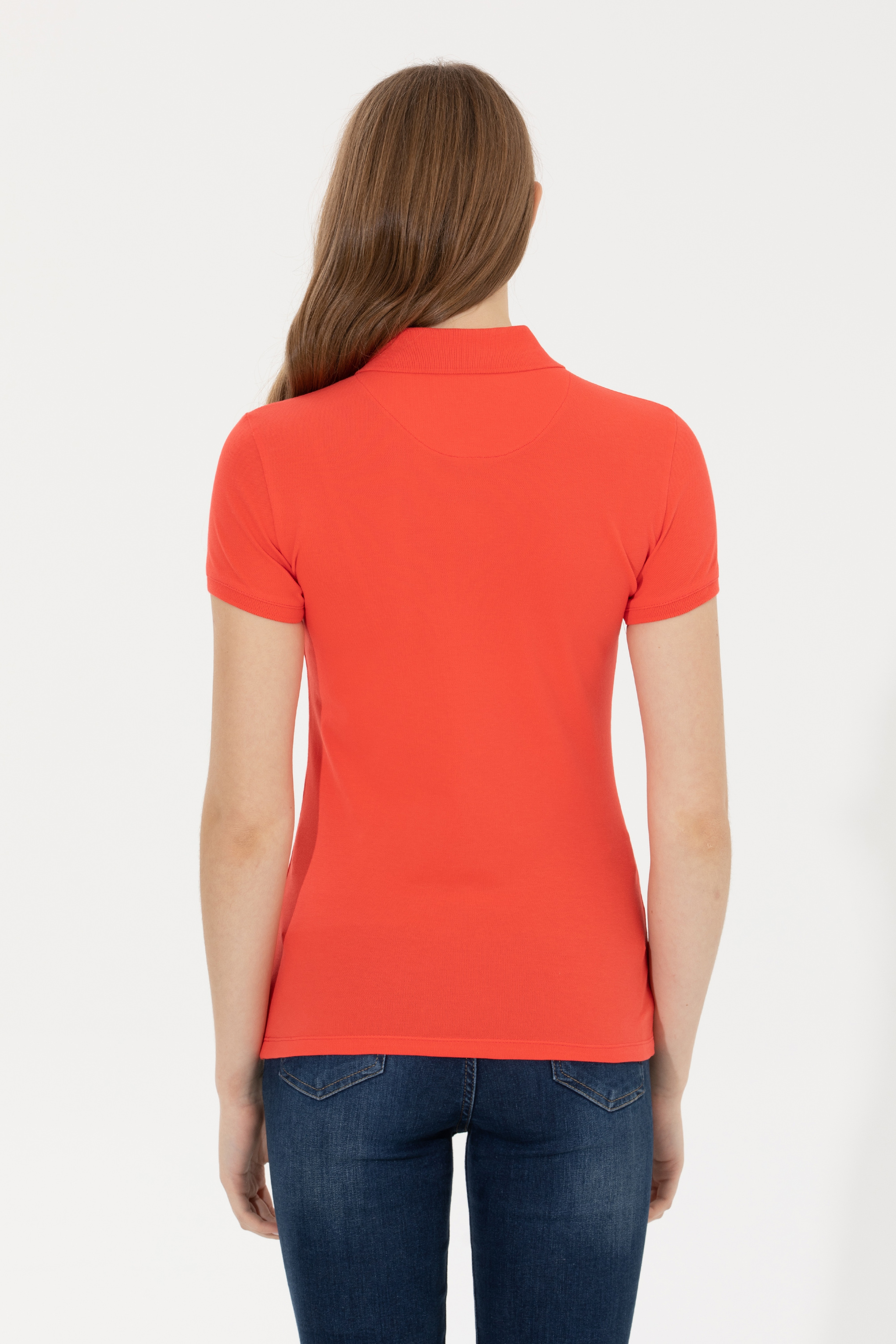 Kadın Kırmızı Basic Polo Yaka Tişört - Image 5