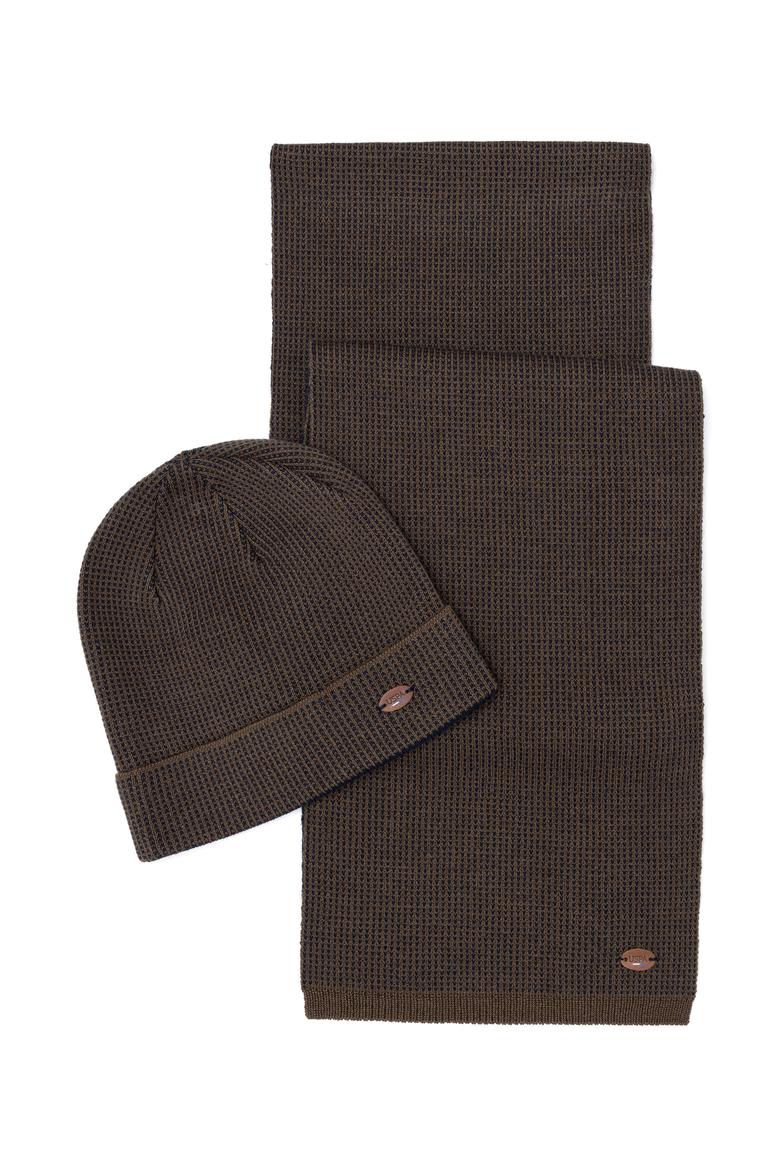 Erkek Kahverengi Kaşkol Bere Takım