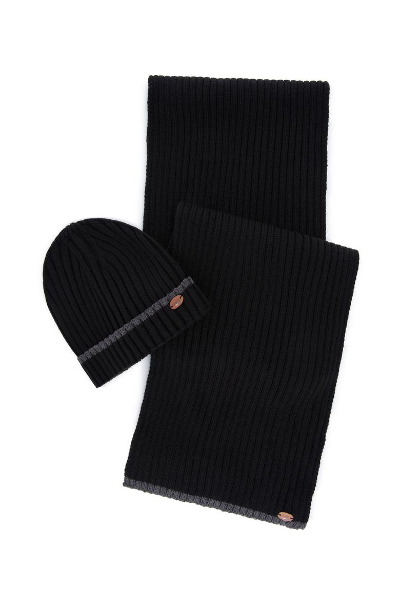 Erkek Siyah Kaşkol Bere Takım