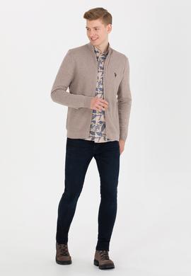 Erkek Vizon Melanj Basic Triko Hırka - 50262419018