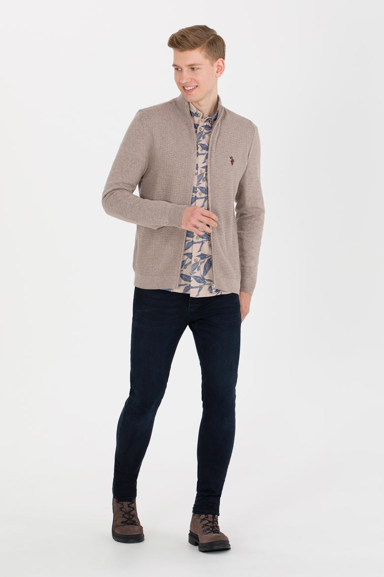 Erkek Vizon Melanj Basic Triko Hırka - 50262419018