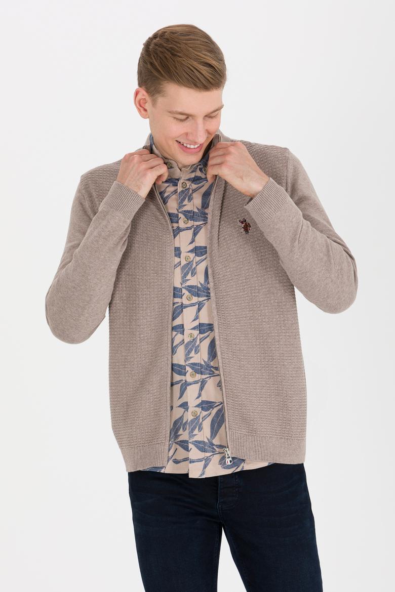 Erkek Vizon Melanj Basic Triko Hırka - 50262419018