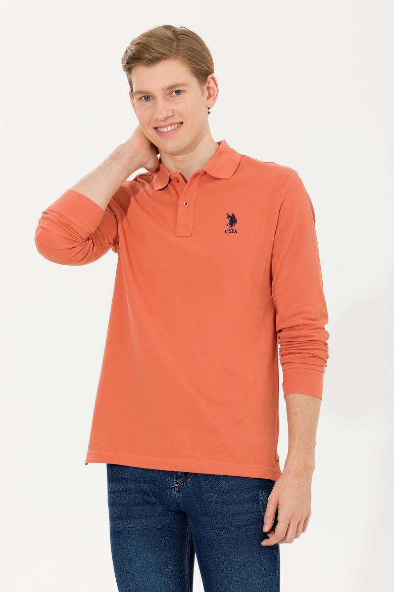 Erkek Kiremit Polo Yaka Basic Sweatshirt
