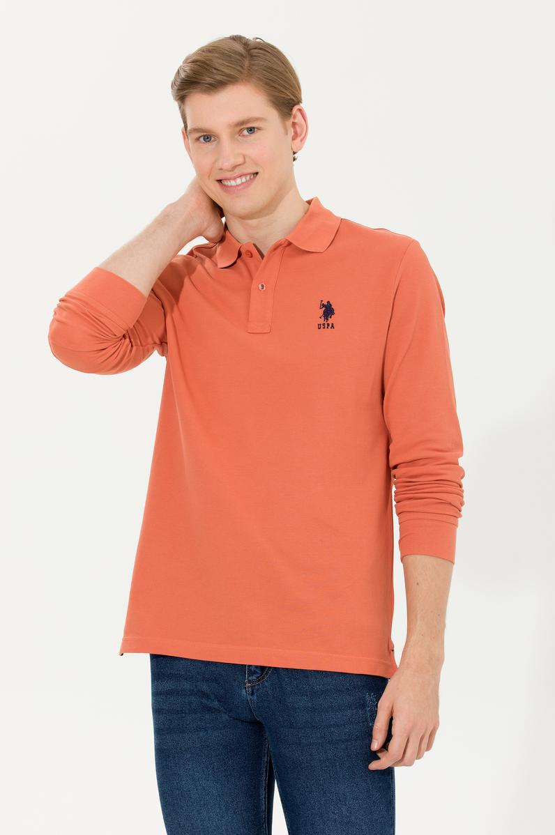 Erkek Kiremit Polo Yaka Basic Sweatshirt
