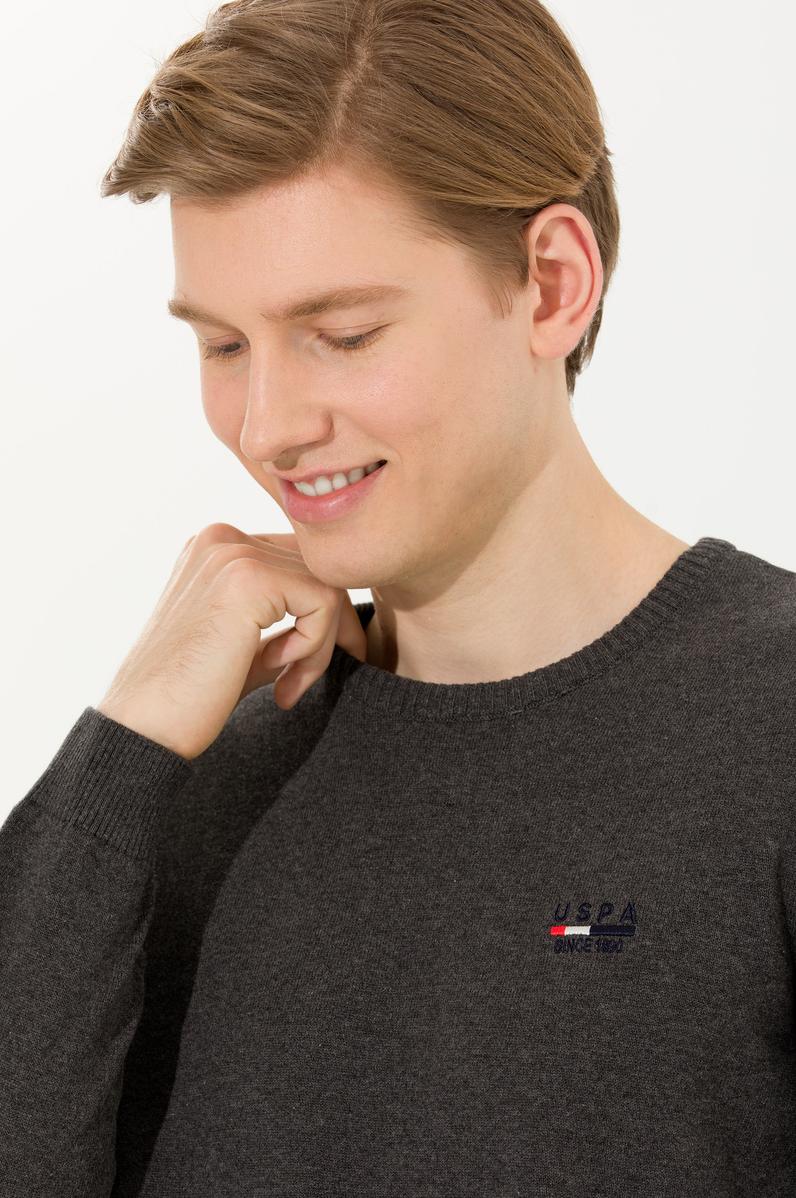 Erkek Antrasit Melanj Bisiklet Yaka Triko Kazak