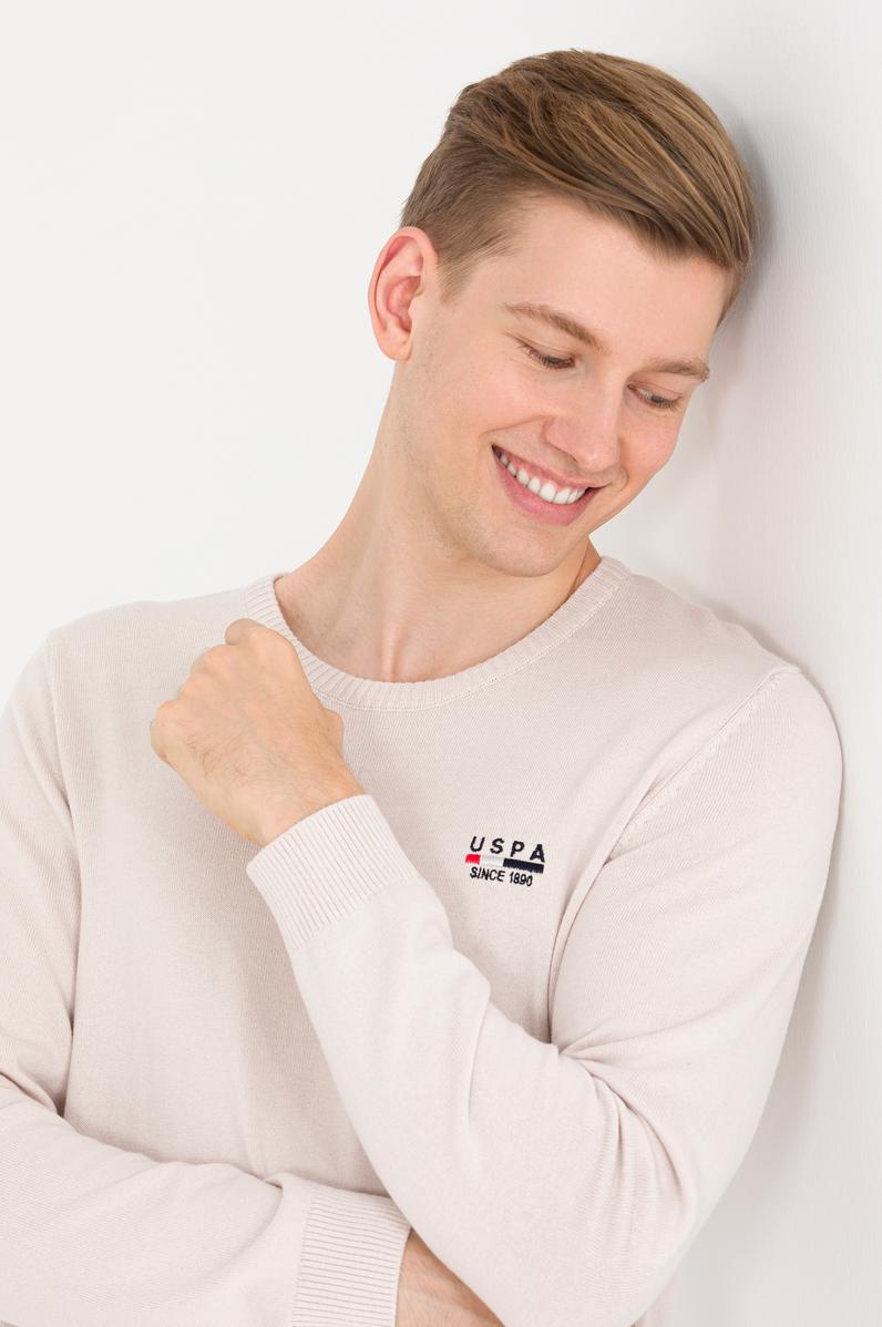 Erkek Krem Melanj Bisiklet Yaka Triko Kazak