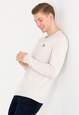 Erkek Krem Melanj Bisiklet Yaka Triko Kazak - 50268806017