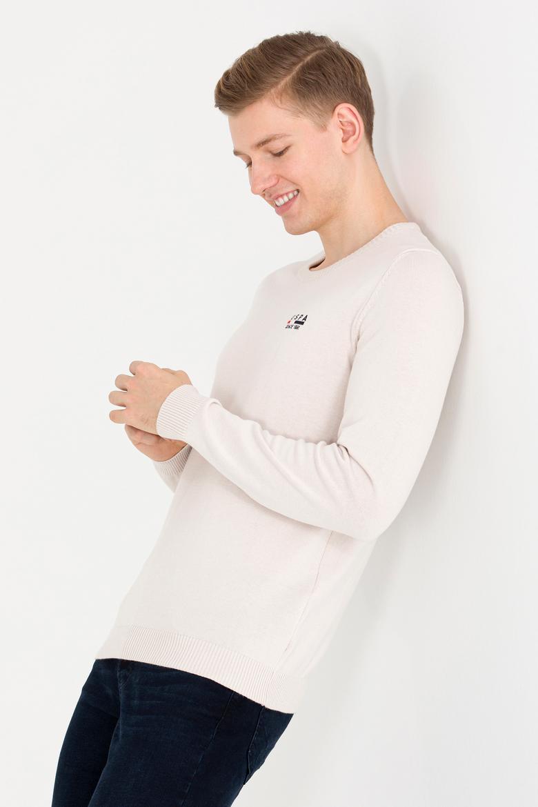 Erkek Krem Melanj Bisiklet Yaka Triko Kazak - 50268806017