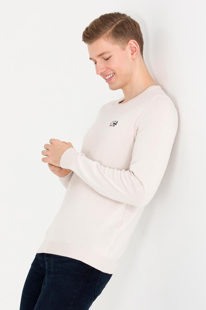 Erkek Krem Melanj Bisiklet Yaka Triko Kazak