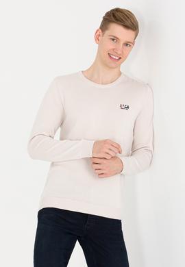 Erkek Krem Melanj Bisiklet Yaka Triko Kazak - 50268806017