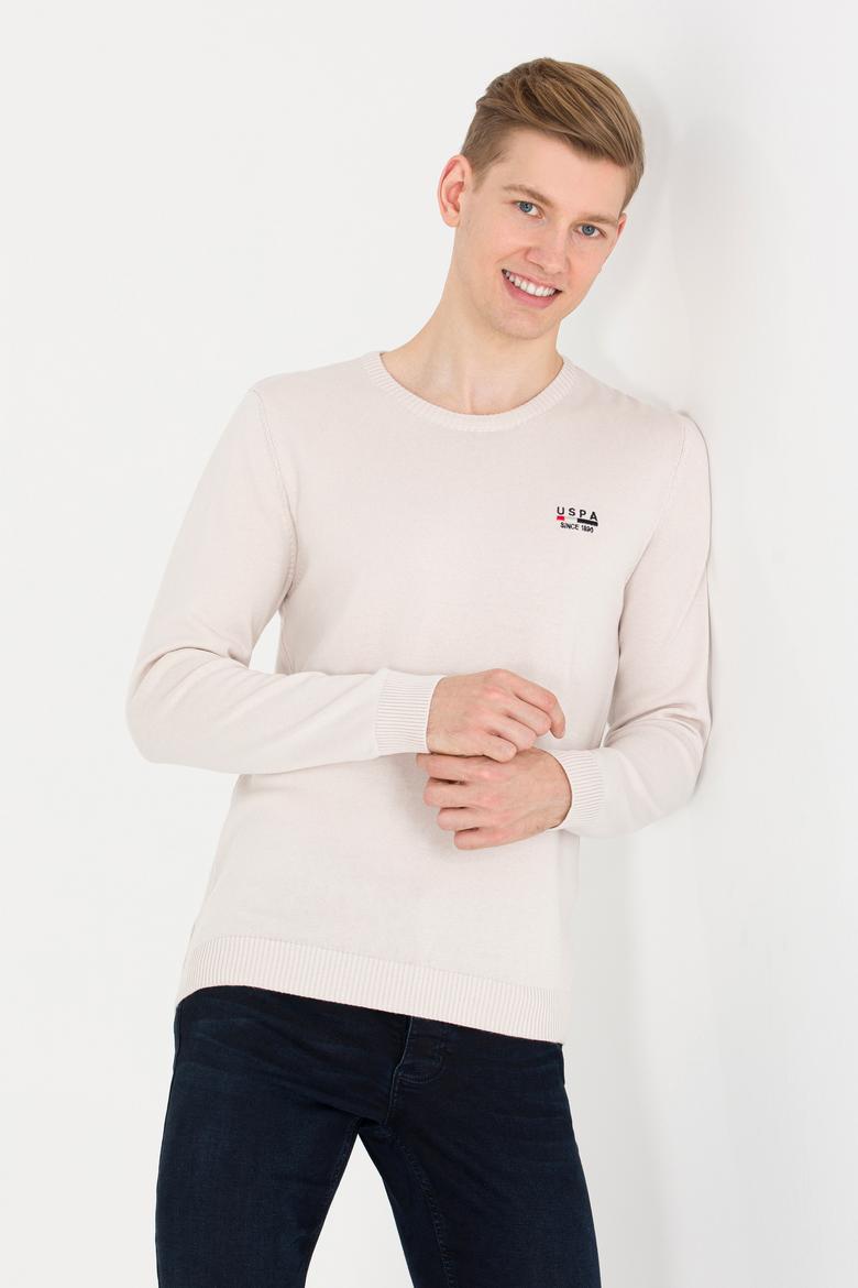 Erkek Krem Melanj Bisiklet Yaka Triko Kazak - 50268806017