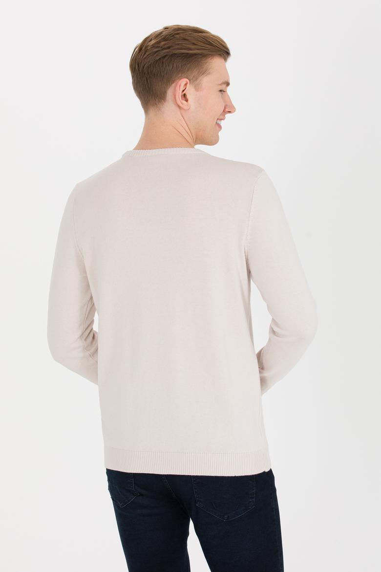 Erkek Krem Melanj Bisiklet Yaka Triko Kazak - 50268806017